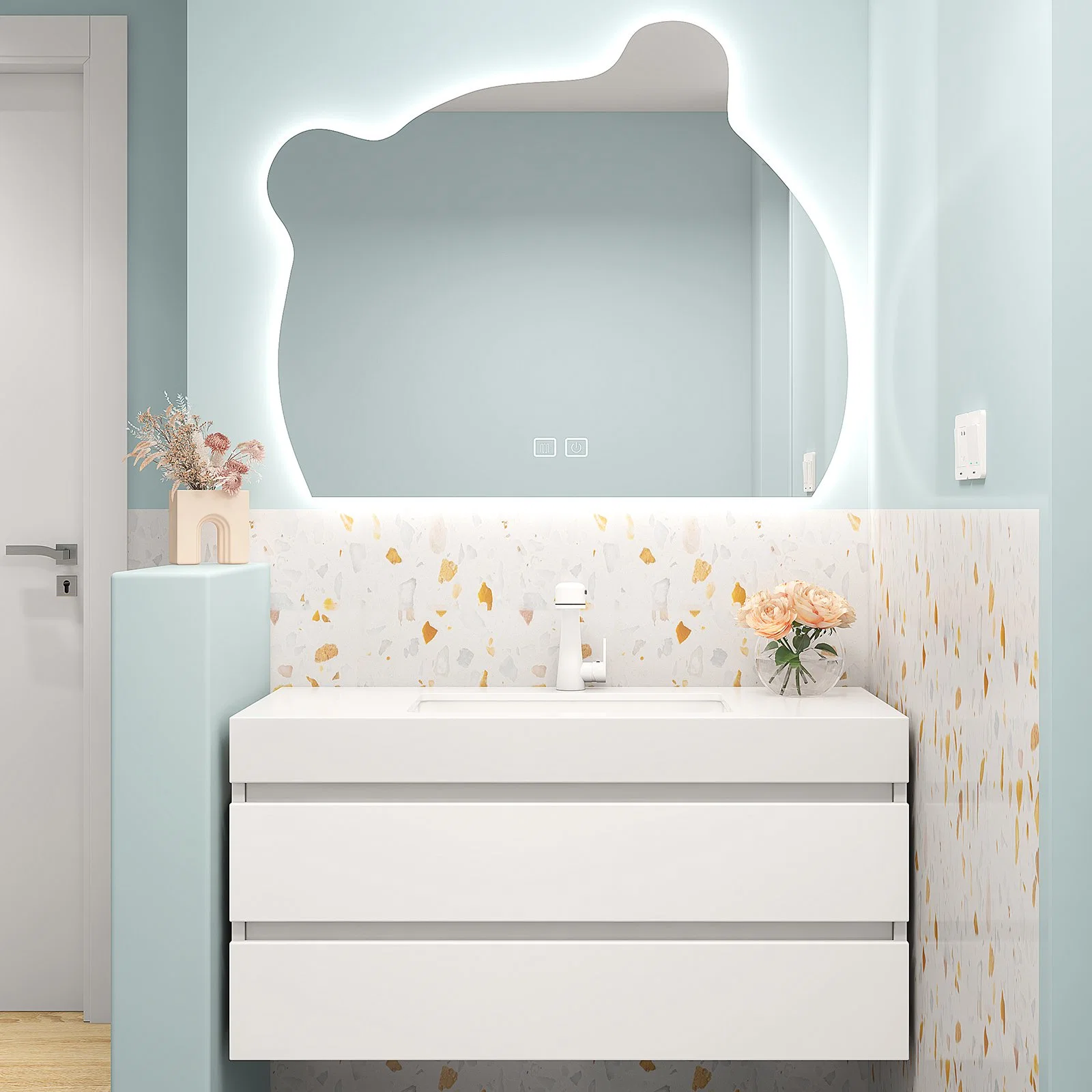 2022 Novedades Hotel moderno Maquillaje espejo de vanidad niños Baño Bear forma irregular Cute espejos decoración pared grande