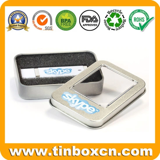 Ventana de metal tin box con esponja para una unidad flash USB