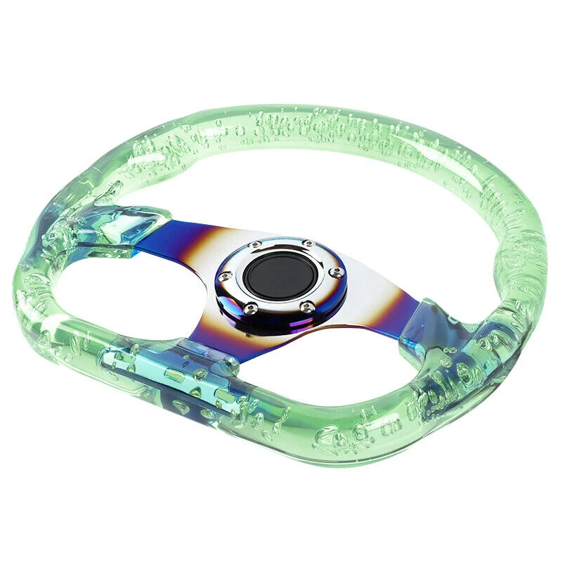 Jdm 326mm Transparent Crystal Bubble Burning Blue Spoke Steering Wheel