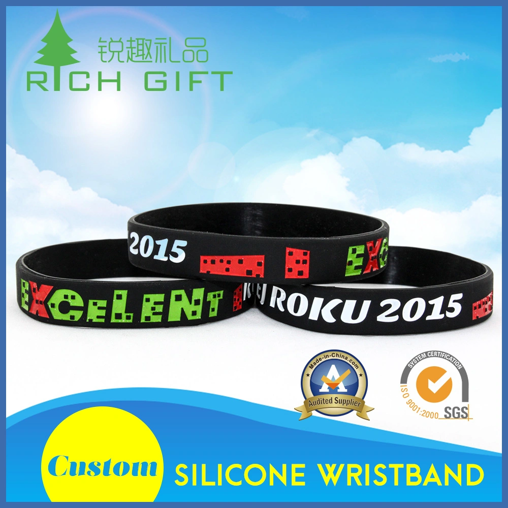 Promotion Custom Soft Rubber Printed Glow in The Dark Silicone Wristband Bracelets with Logo