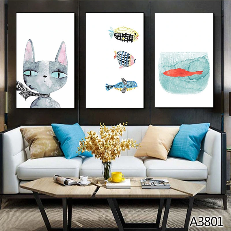 Custom Hotel Paintings Cat and Fish Design Canvas Prints