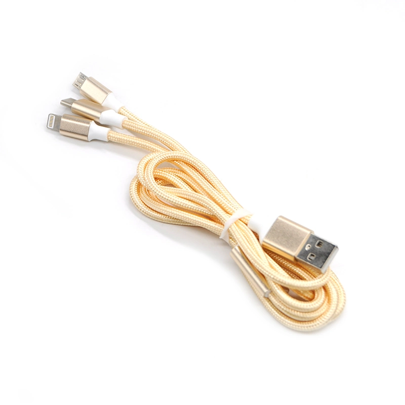 El nylon 3 en 1 de 8 polos Rayo Micro USB Tipo C del conector del cable de carga para los smartphones