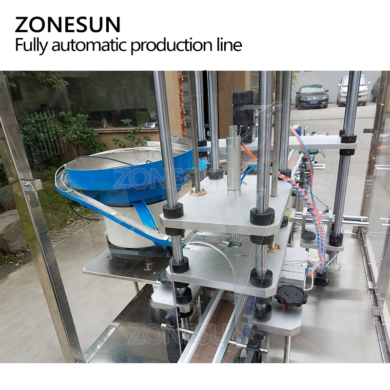 Zonesun Zs-Fal3500 Full Automatic Production Line Round Bottle Liquid Essential Oil Detergent Drinks Hand Sanitizer Packing Filling Capping and Labeling Machine