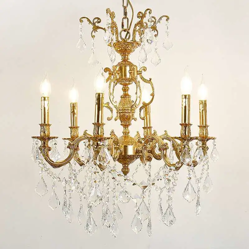 Creative Delicate Living Room Pendant Chandeliers Light French Retro Brass Crystal Chandelier Lighting