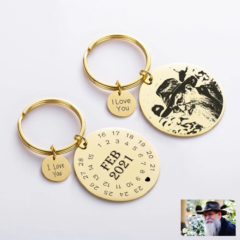 Custom Disc Calendar Keychain Engraved Handwriting Keyring Personalized Decoration Gift