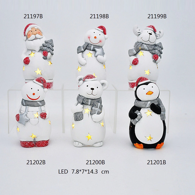 Ceramic Christmas Handpainted Santa Assortments with LED for Home Decoration