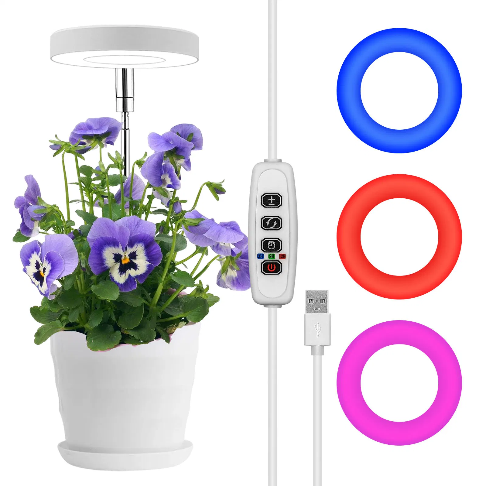 USB Round Ring Timing Dimming Телескопический Flower Plant Fill LED GROW Light (свет роста