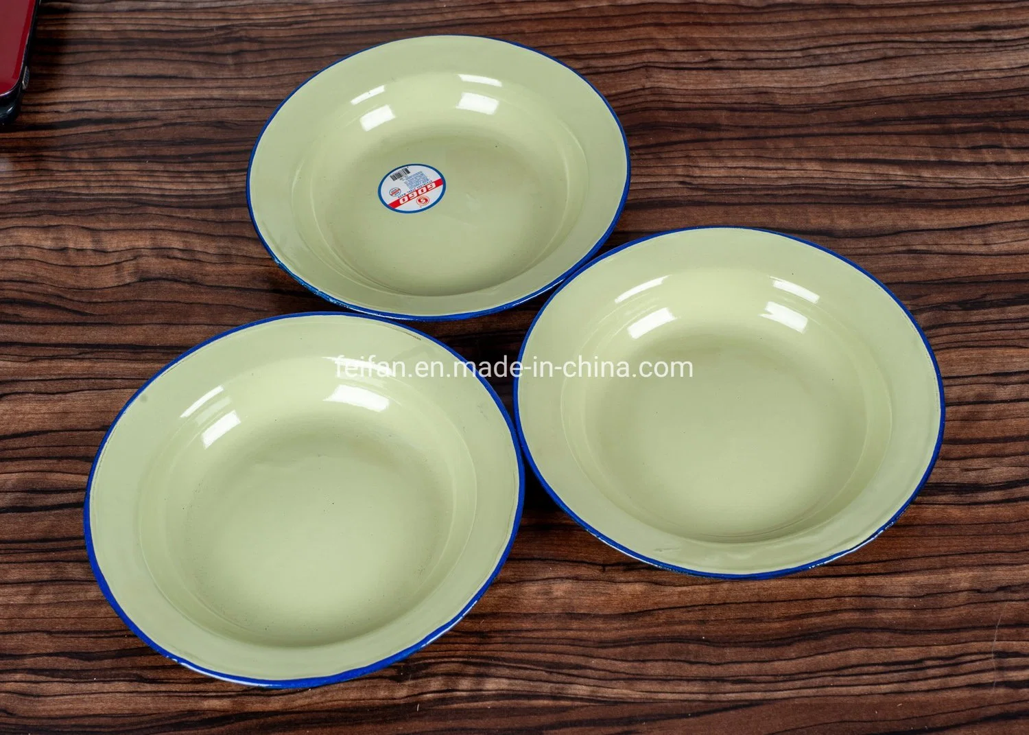 Enamel Rice/Soup Plate with Blue Rim