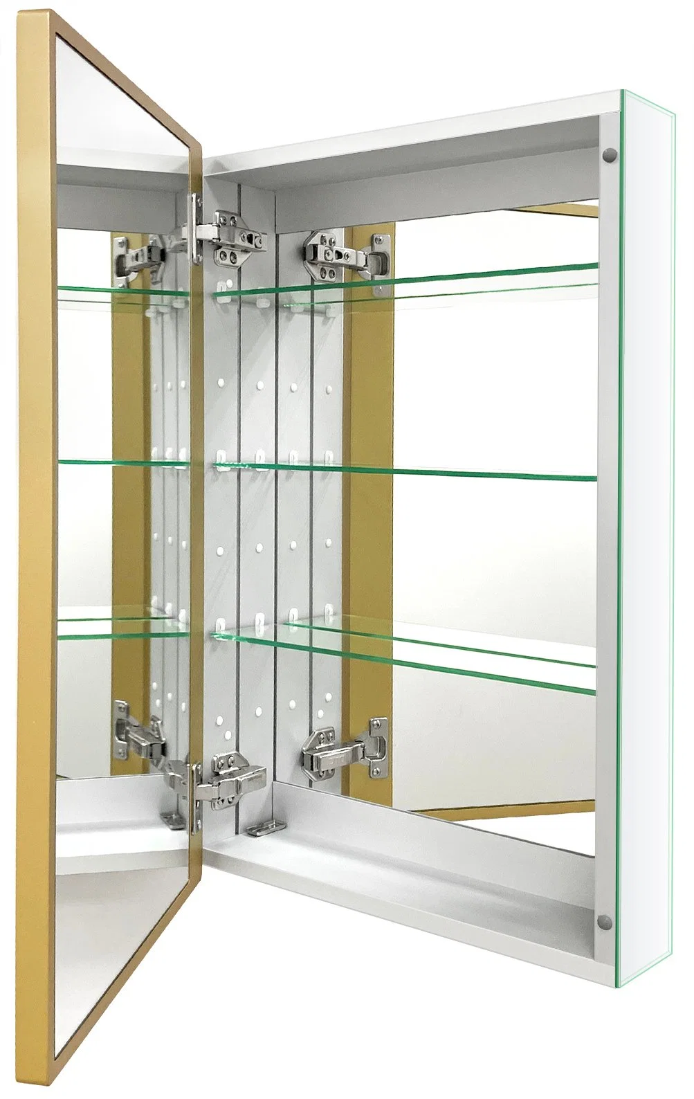 Espejo del baño de oro de armario de pared enmarcada de aleación de aluminio resistente al agua Botiquín armario colgante de almacenamiento en el norte de Europa con una sola puerta para WC Cocina