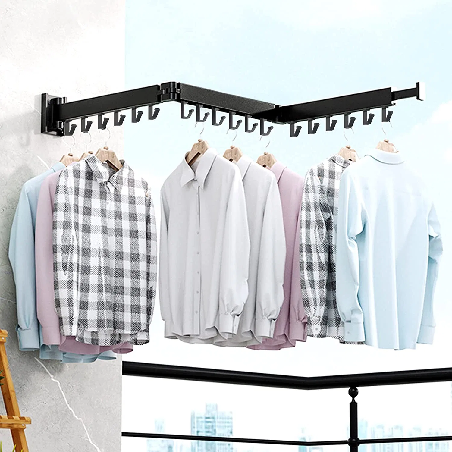 Retractable Clothes Drying Rack Wall Mounted Collapsible Space Saver Clothes Hanger Rack with Towel Bar