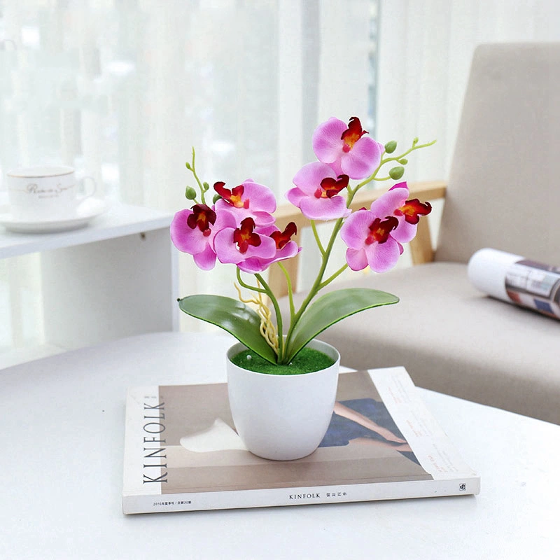 Direct Manufacture Cheap Artificial Butterfly Orchid Flower in Plastic Pot