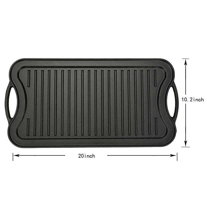 Amazon Venta caliente condimento previo de la placa de plancha de hierro fundido grill reversibles Pan 20''x10.6''.