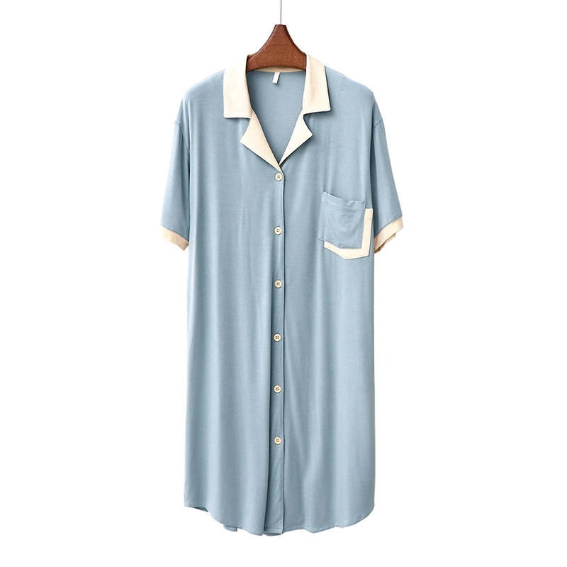 New Summer Cute Style Fashion Girlish Nightgown for Teen Girl Contrast Lapel Modal Fashion Homedress for Young Lady with Buttons