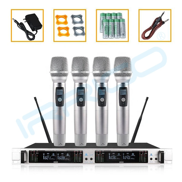 4 Channel Wireless Microphone Professional Wireless Microphones System Gooseneck Headset Lavalier Handheld