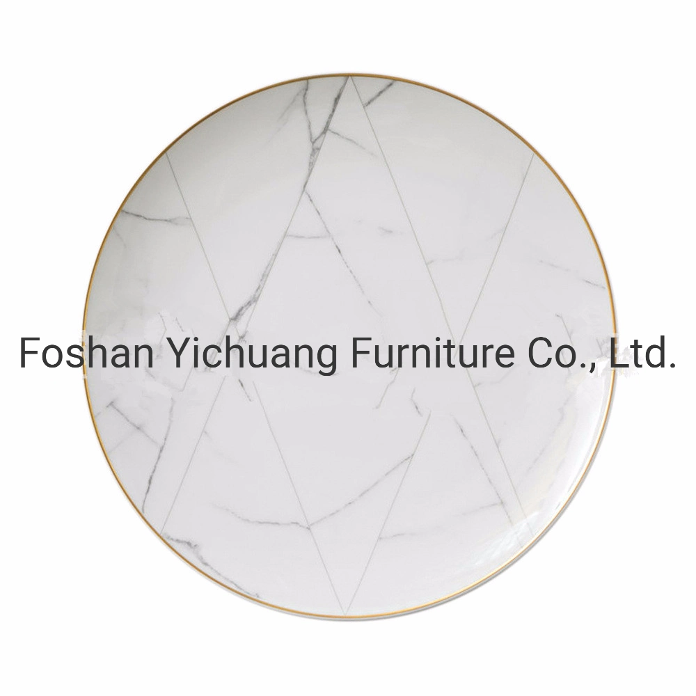 Hyc-Plp03 Nordic Simple Creative Wedding Hotel White Bone China Dinner Plate with Marble Pattern and Gold Boarder