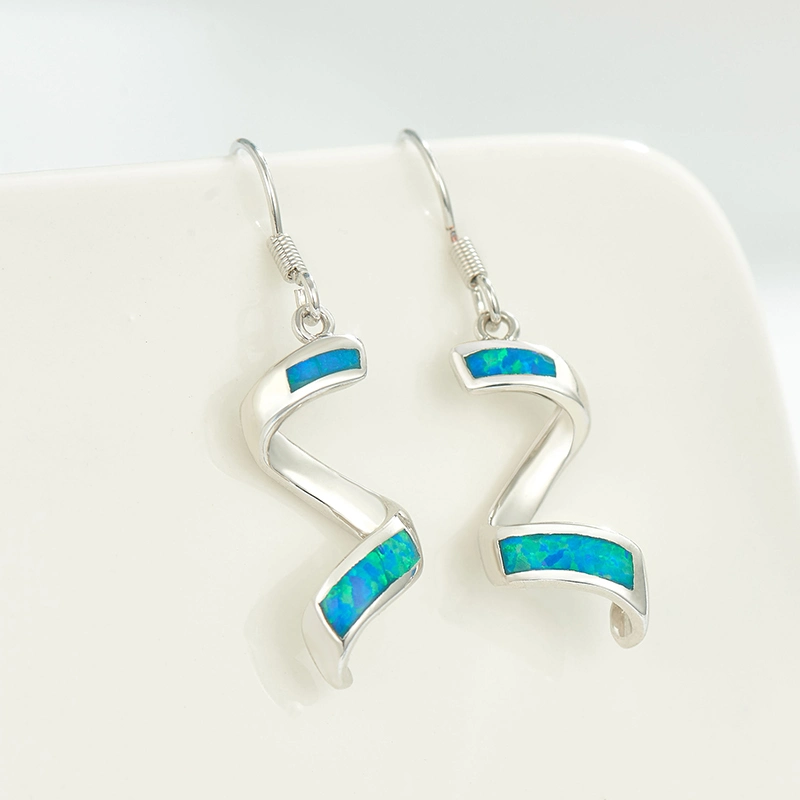 Fashion Jewellery Unique Sterling Silver Geometry Opal Earring Long Earrings for Women