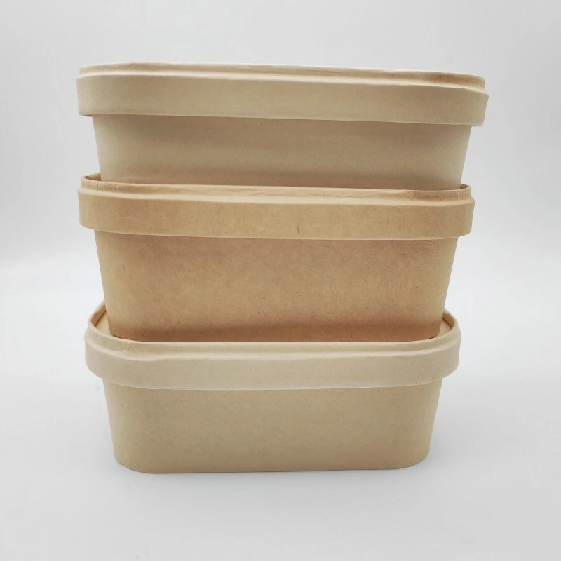 Customized Waterproof Take Away Rectangular Kraft Salad Paper Bowls