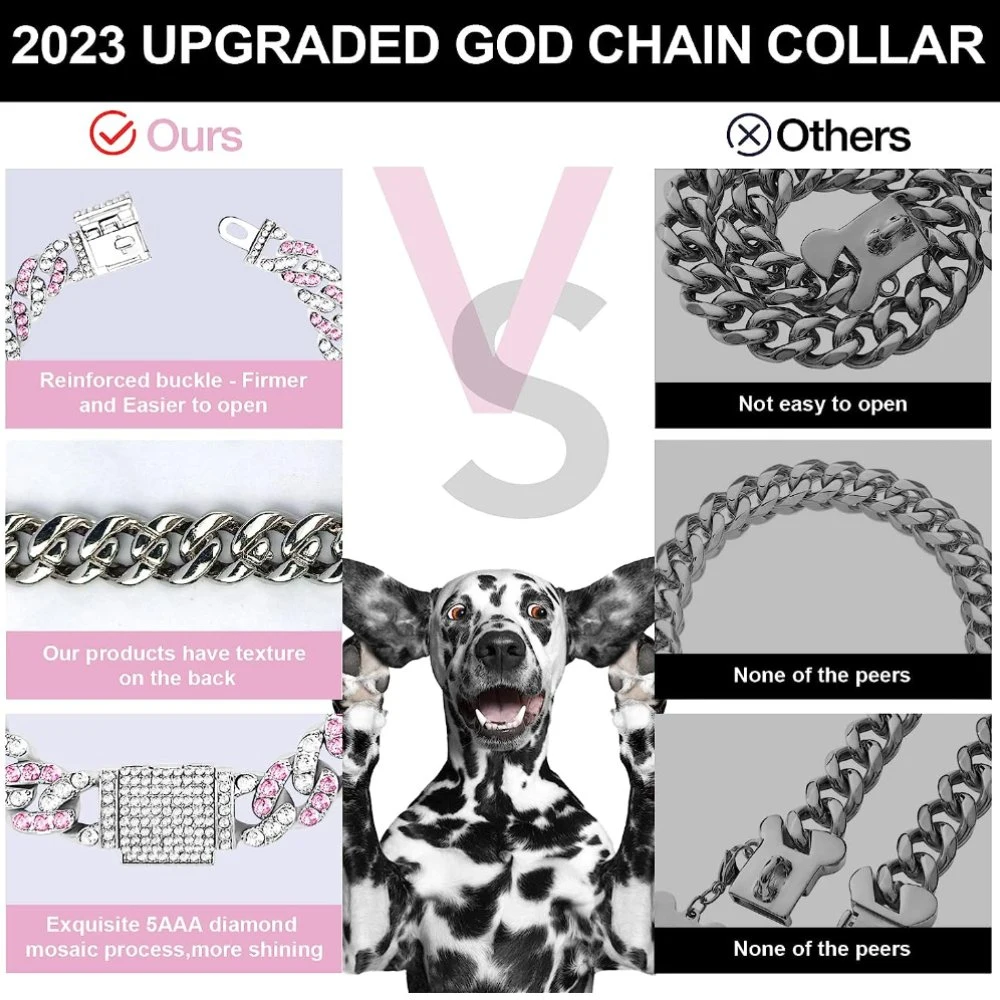 Diamond Cuban Link Chain Crystal Collar Necklace for Dogs