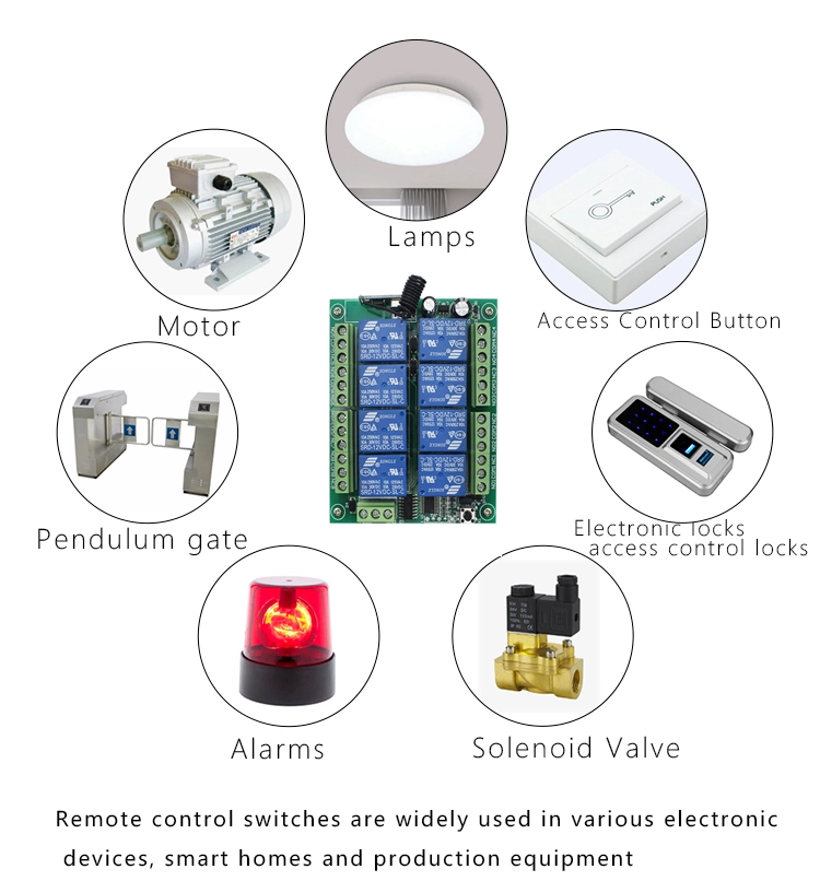 8-канальный модуль реле постоянного тока беспроводной 433 МГц РЧ-пульт дистанционного управления Передатчик и плата приемника управляющего переключателя