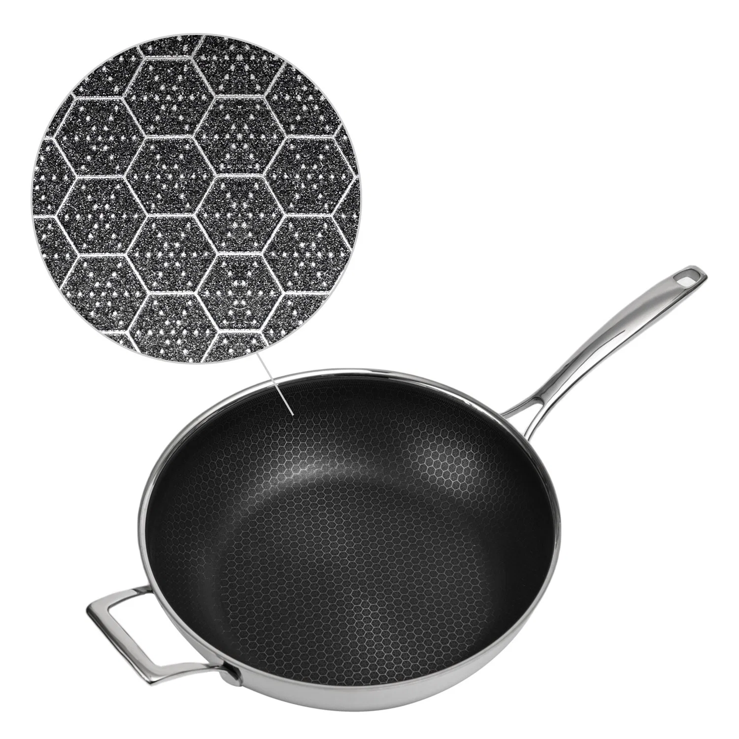 Hot Sales Stainless Steel Cookware Non-Stick Double Layer Honey Comb Coating 30cm Wok