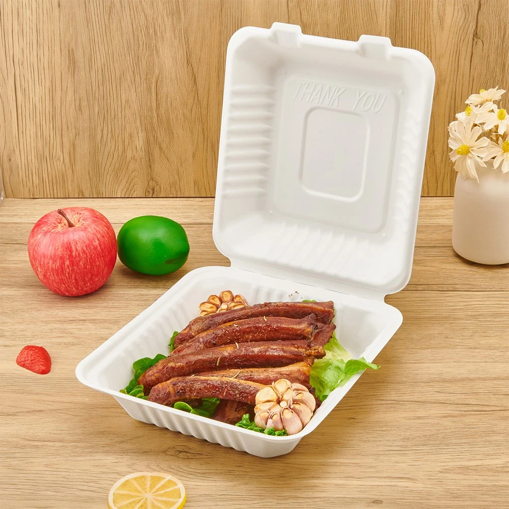 Caja de Clamshell biodegradable envase desechable de microondas de azúcar de azúcar envase de alimentos Caja