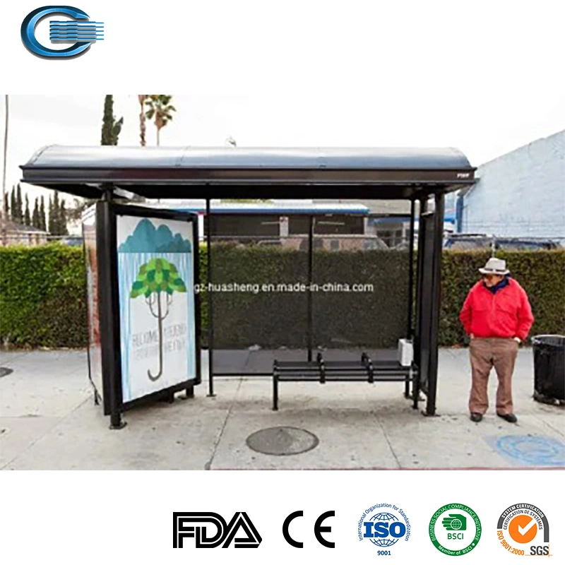 Huasheng Metro Bus Shelters China Bus Stop Rain Shelter Manufacturers Solar Metal Bus Stop for Sale Prefab Bus Shelter with Indoor Shop