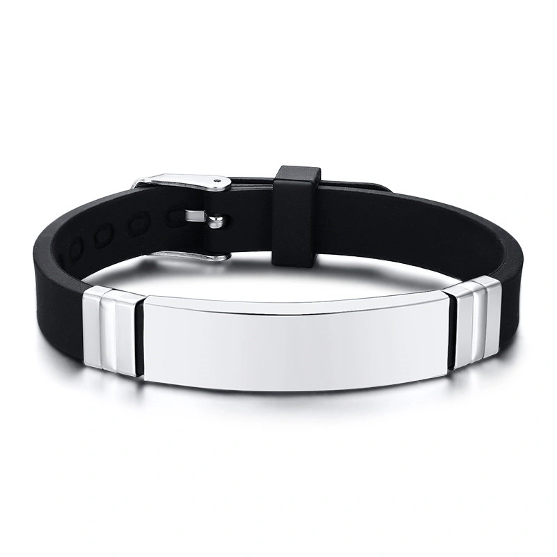 New Black Silicone Stainless Steel Bracelets for Men