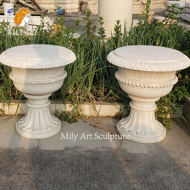 Large Hotel Decoration White Marble Planter Stone Flowerpots for Garden