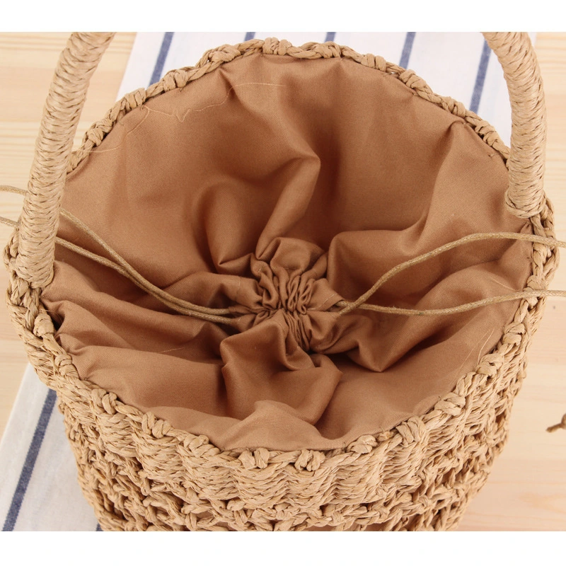 Hand Bucket Woven Bag Hand-Carried Hollow Straw Woven Bag Ins Summer Vacation Photo Beach Bag