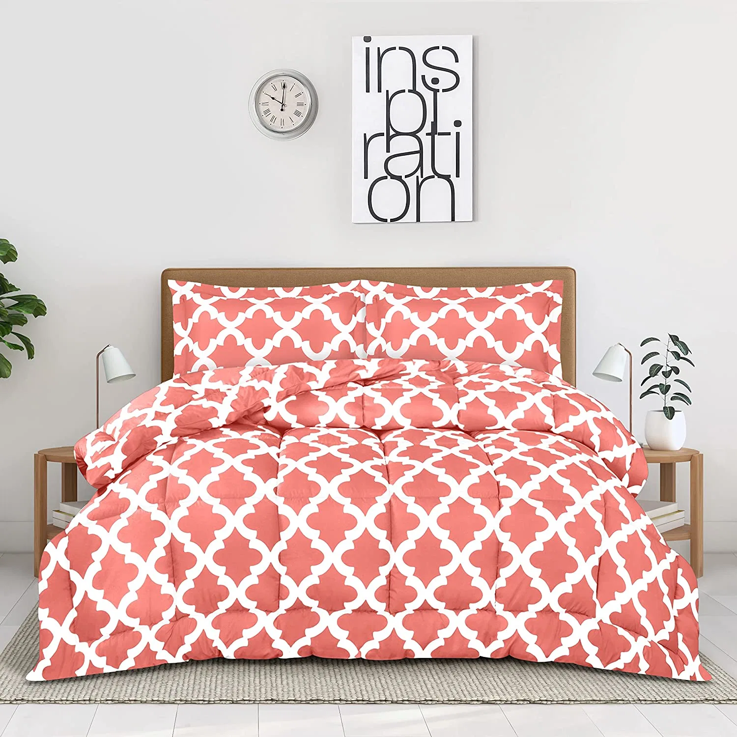 Bedding California King Comforter Set (Coral) with 2 Pillow Shams - Bedding Comforter Sets - Down Alternative Comforter - Soft and Comfortable