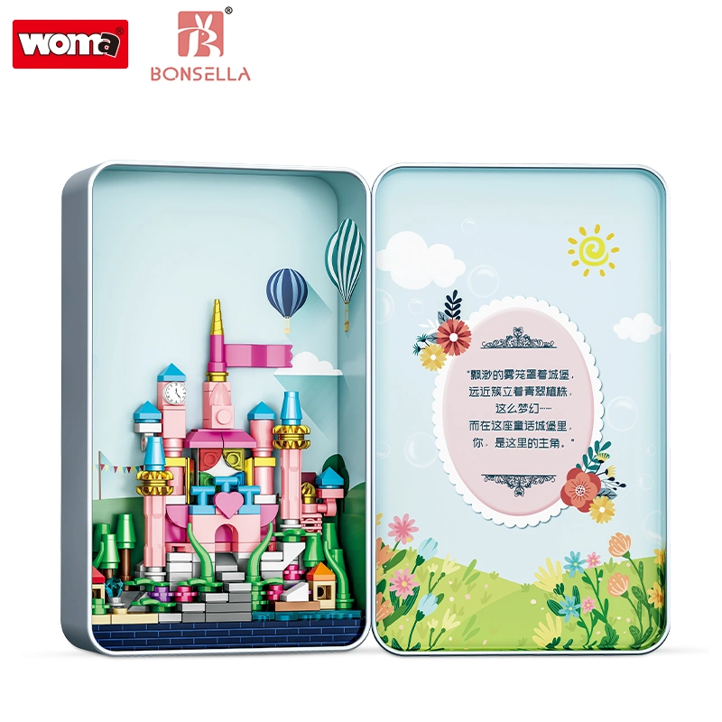 Woma jouets 2022 Amazon plus chaudes de la vente du métal Box le château de conte de fée petit bâtiment de briques de bloc d'enfants saint valentin cadeaux de Noël Toy DIY