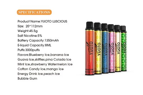 Yuoto Luscious 3000 Puffs Vapes Cigarette 8ml Pods 1350mAh Battery