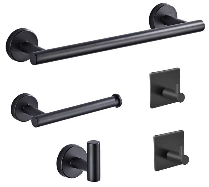 Towel Bar Accessory Set Matte Black Bathroom Towel Holder Wall Mounted Bathroom Accessories Set Stainless Steel 5 Pieces