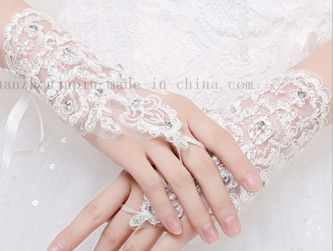 Custom Fashion White Red Lace Short Wedding Bridal Gloves