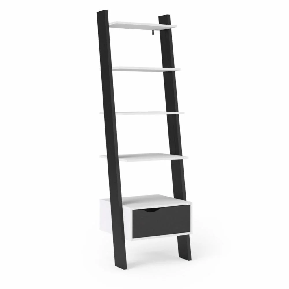 Nova negro de la escalera flotante estante de pared en forma de estante para libros