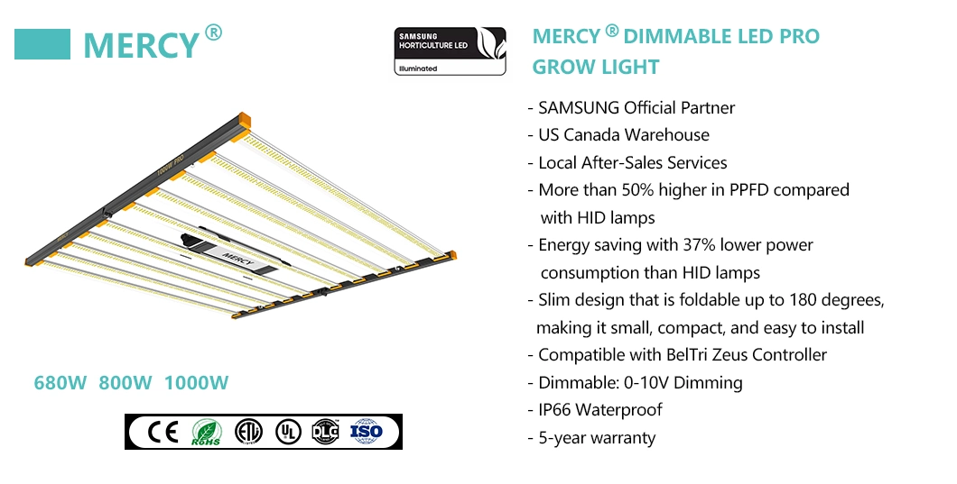 La Misericordia Gavita 680W regulable Ppfd Control inteligente de alta RoHS Mariguana Indoor LED Fluence crecer Dlc aprobado de la luz de espectro completo de la eficacia de hasta 2.8 umol/J