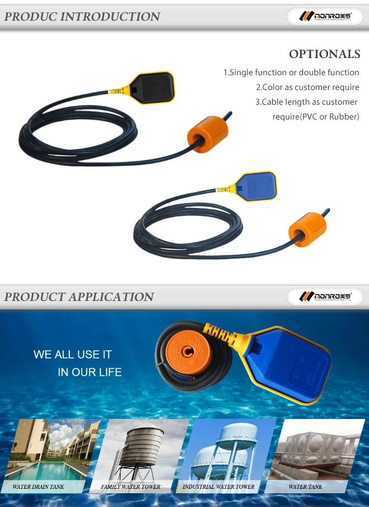 MOQ500PCS Zhejiang Monro Float Sensor Water System Level Control Fps-2 with Cable & Counter Weight