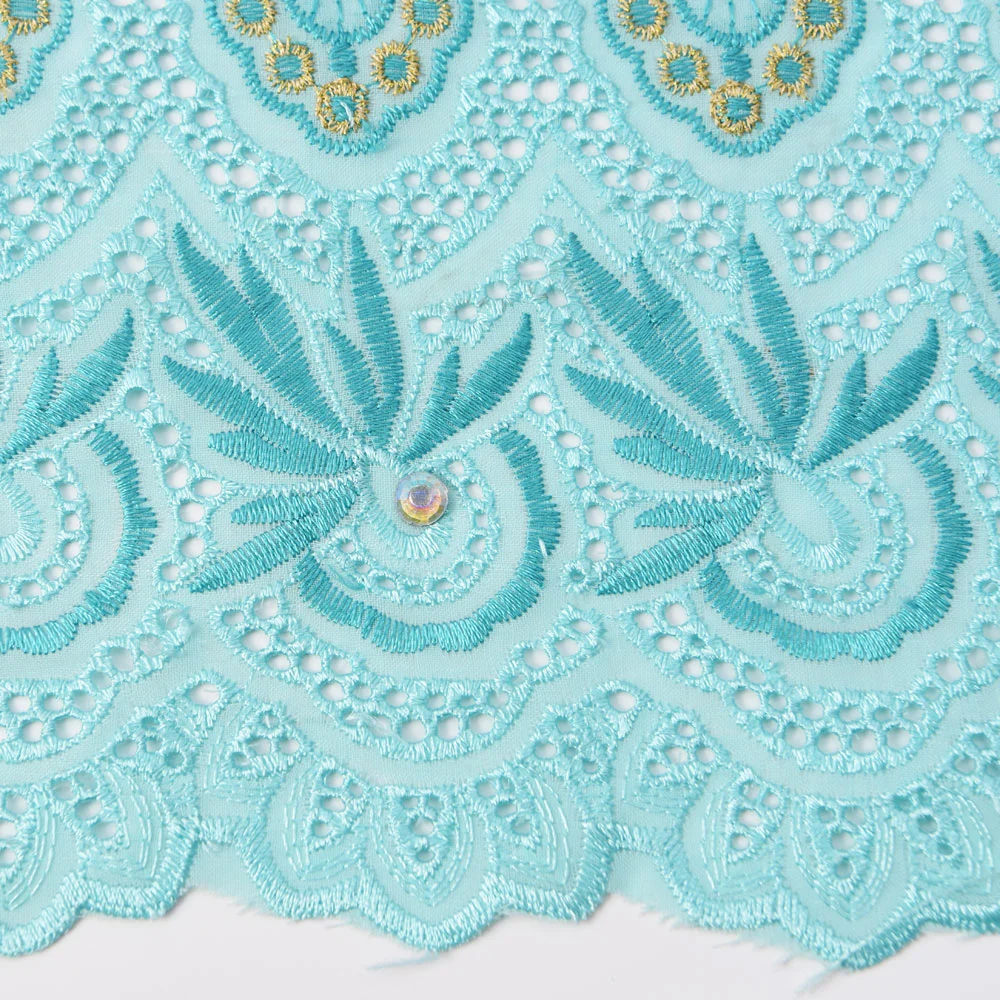 Light Blue Cotton African Swiss Voile Lace Fabric Dress Making Material