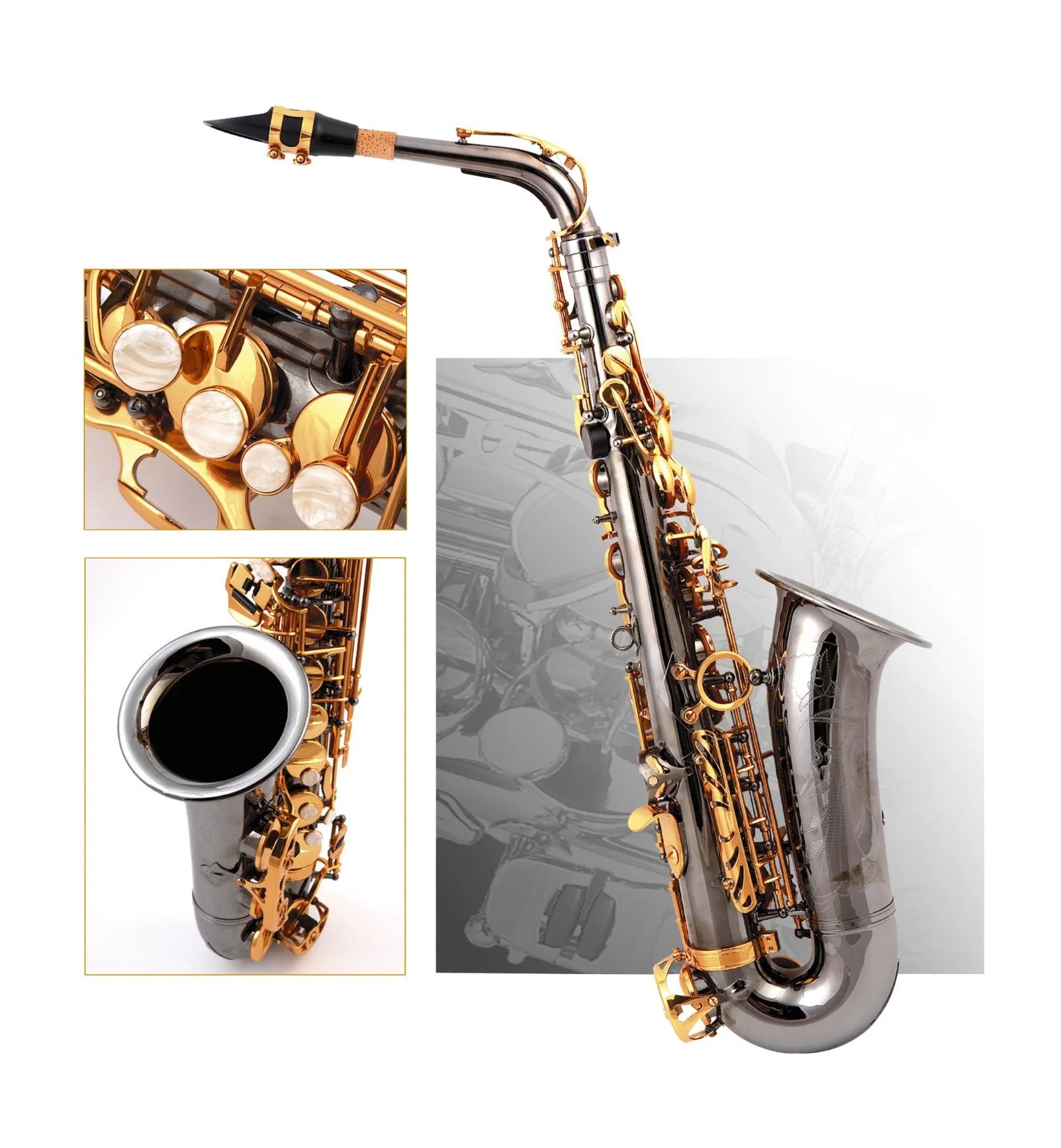 Mayorista de níquel negro Saxofón Alto OEM fabricante de instrumentos de metal,