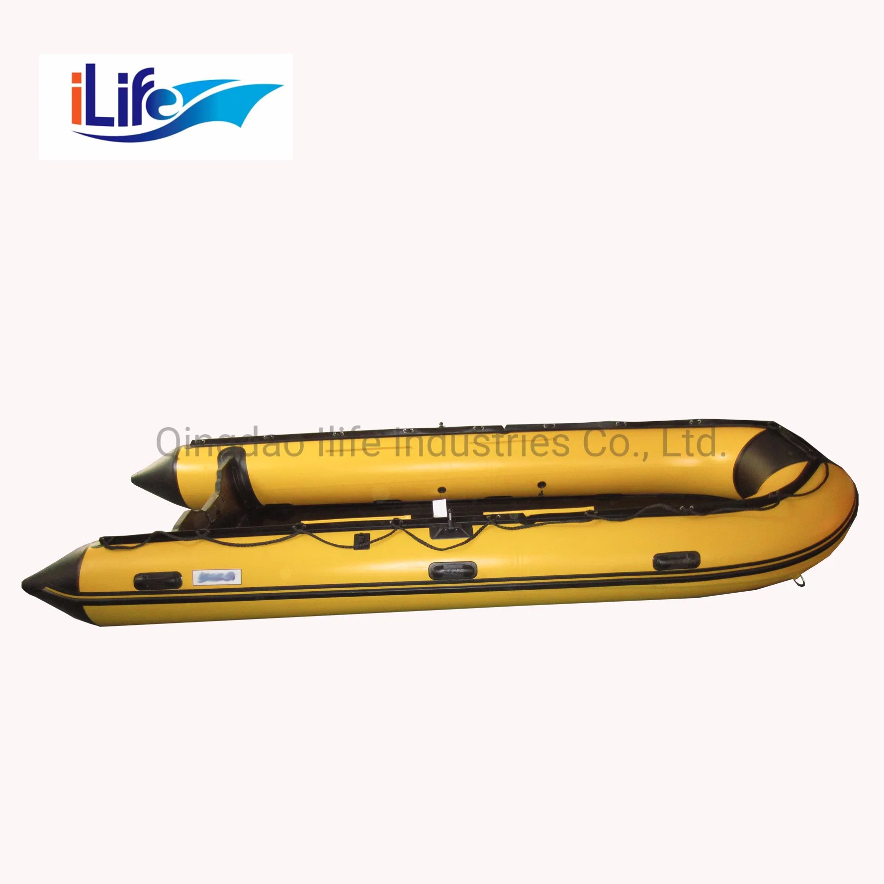 Ilife 4.7m Yellow Offshore PVC/Hypalon Inflatable Rescue Fishing Rubber Boat with Aluminum/Drop Stitch Air/Plywood Floor