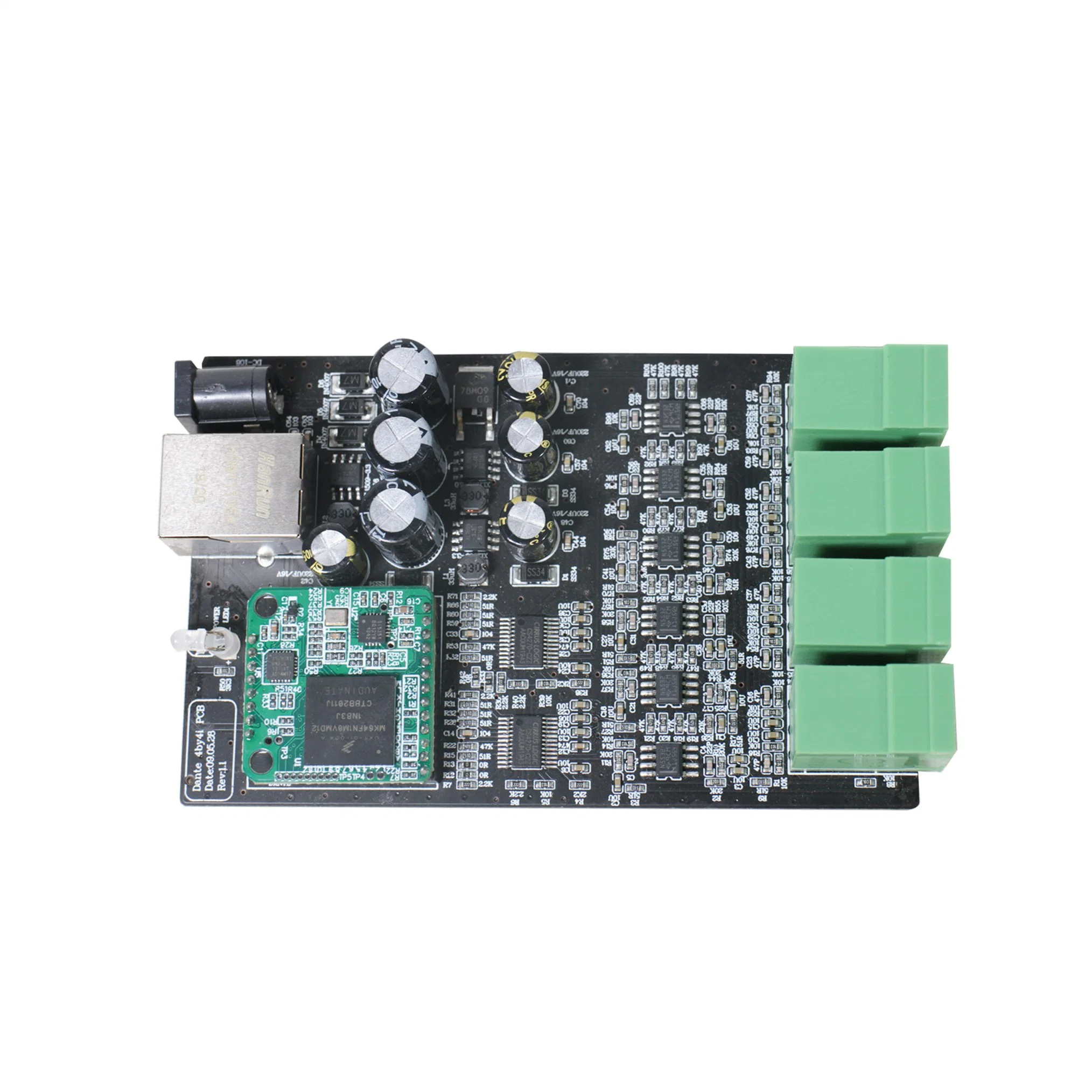 Dante 4 in 4 out PCB Board with 4 Balanced Line Outputs and 4 Balanced Mic/Aux Inputs