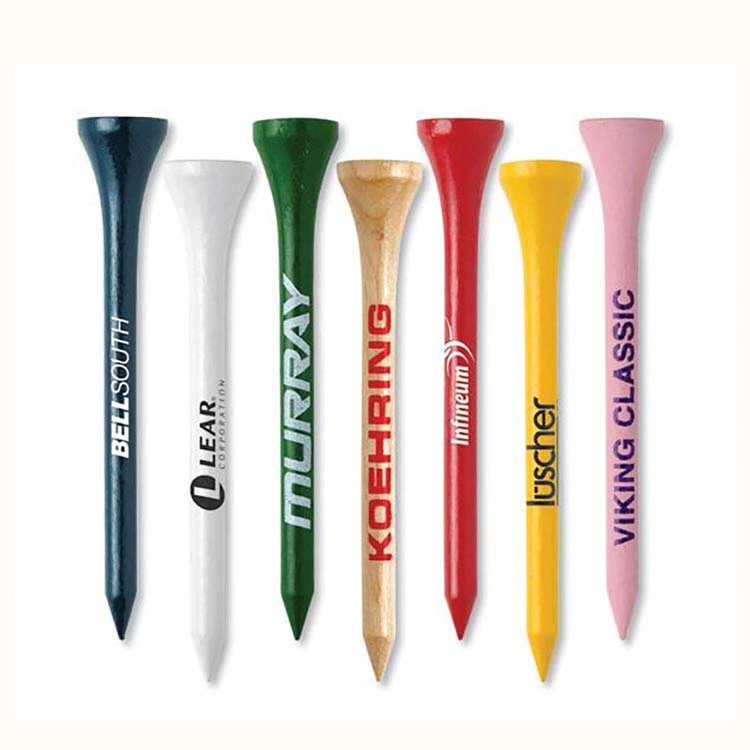 China Manufacturer Custom Logo Printed Color 70mm Bamboo Golf Tees with Bag Pack