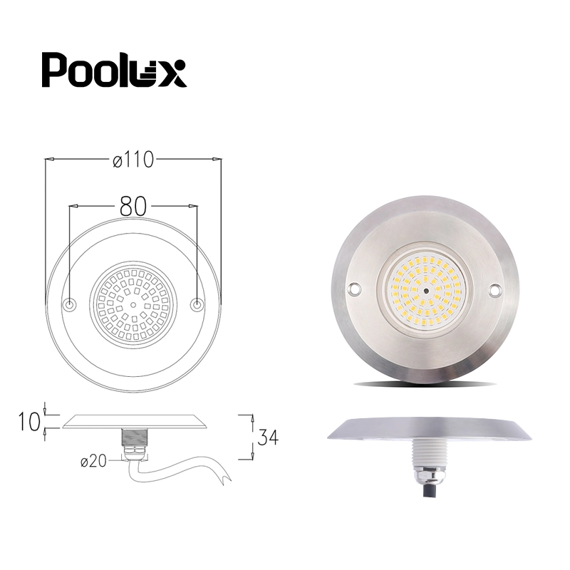 O mais recente conjunto de 2022 Design de 6 W, ultraleve, subaquático Luz de piscina LED fina de aço inoxidável de 10 mm 316