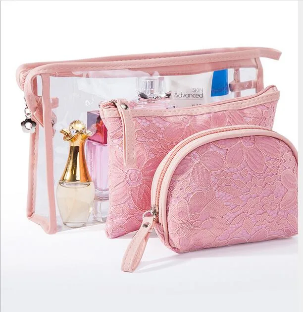 Solo Abrir la cremallera encaje lindo Cosmetic Bolsa para dama