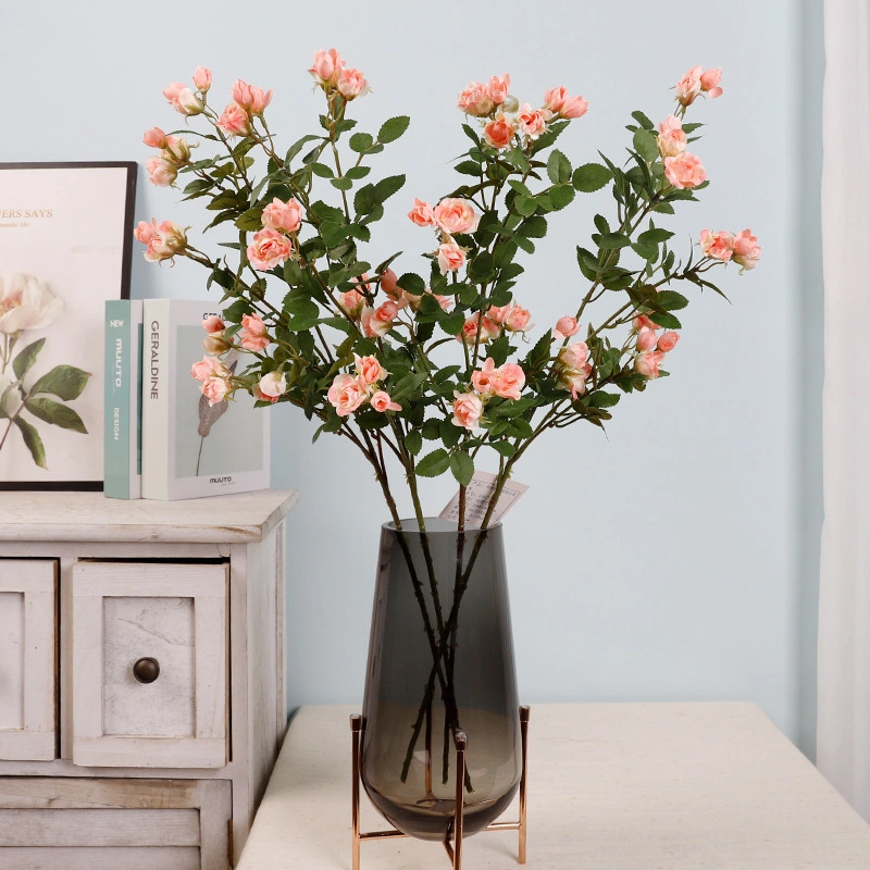 Home Decoration Silk Rose Flower Branch for Table Decor Artificial Flower Mini Roses