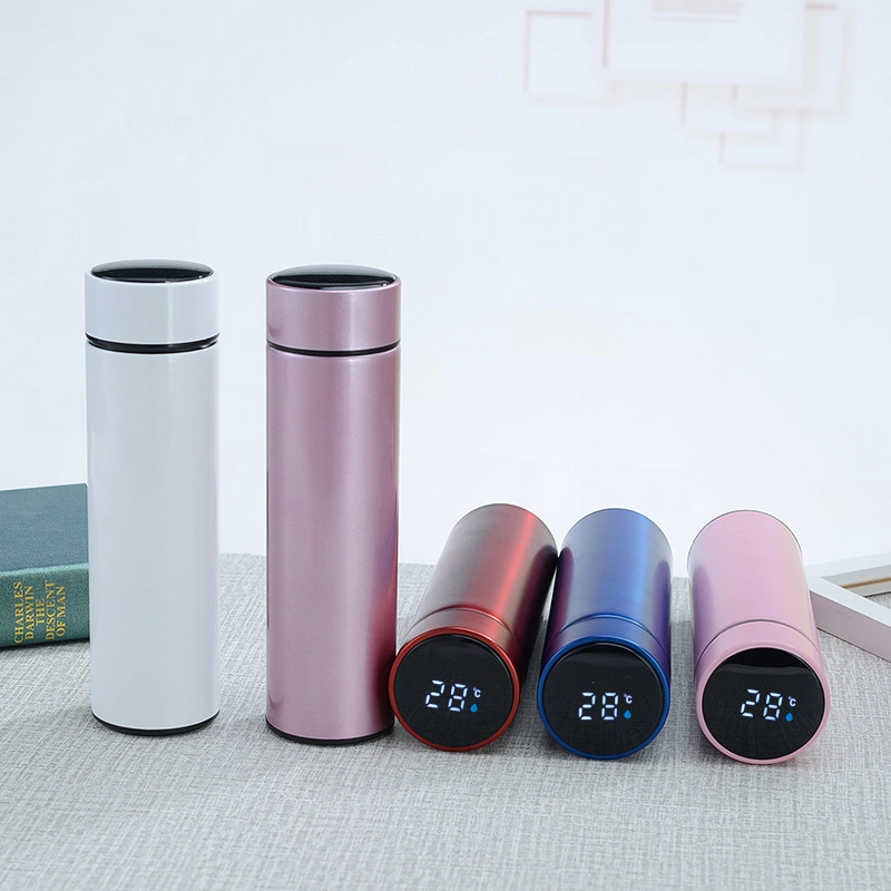 LED Smart Cup Digital pantalla de temperatura de 500ml botellas Doble pared Frasco de agua de acero inoxidable Thermos Logo personalizado matraz de vacío