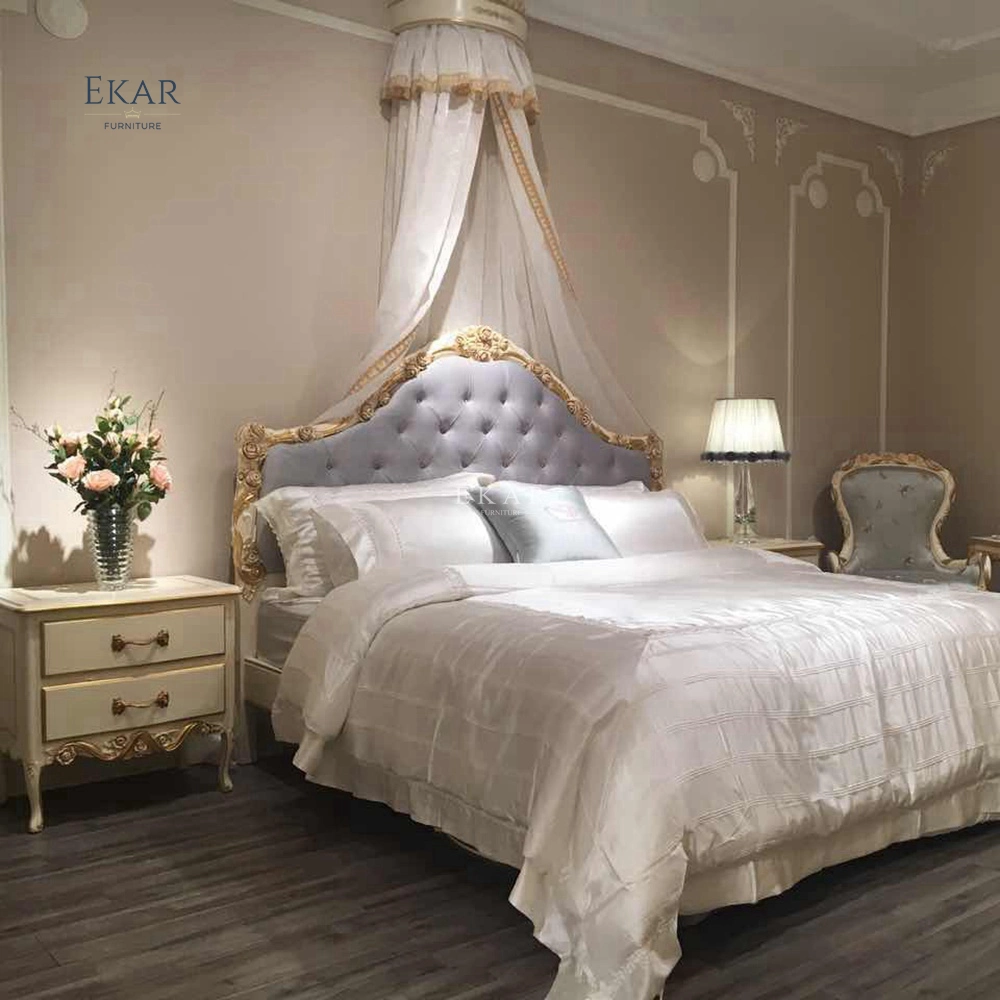 Venta caliente europeo antiguo dormitorio de lujo muebles de madera sólido de madera doble Queen Princess cama