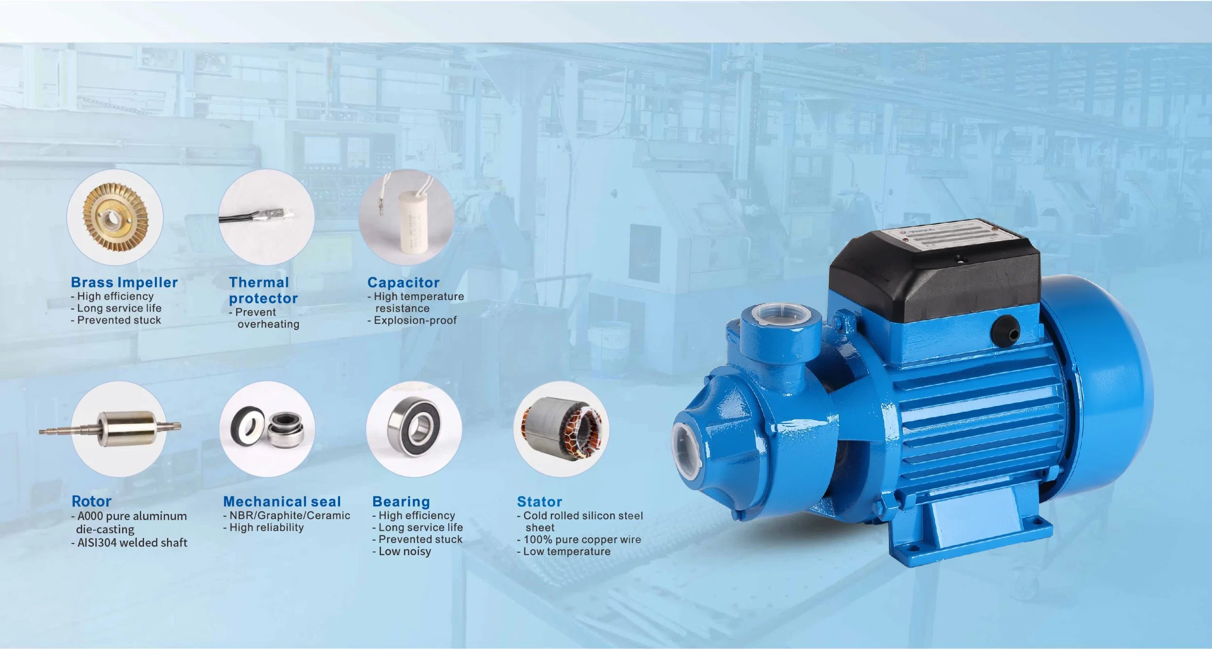 المضخة الاحترافية المصنعة للمضخة الطرفية ذات الضغط العالي 0.5HP Qb60 للاستخدام العائلي