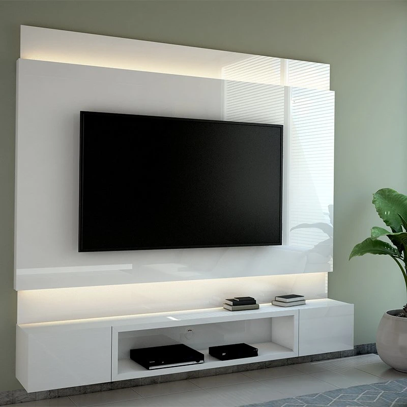 Wall-Mounted TV Cabinet Modern Simple White TV Cabinet TV Shelf with LED Lights