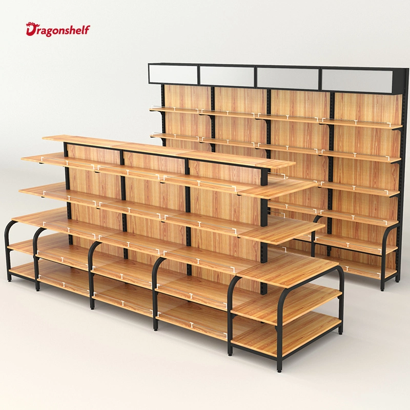 DragonShelf heißer Verkauf Supermarkt Metall Draht Regal Holz und Metall Rack